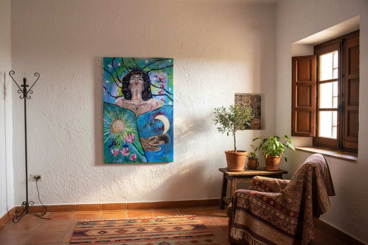 Oppvåkning unframed in small Spanish living room